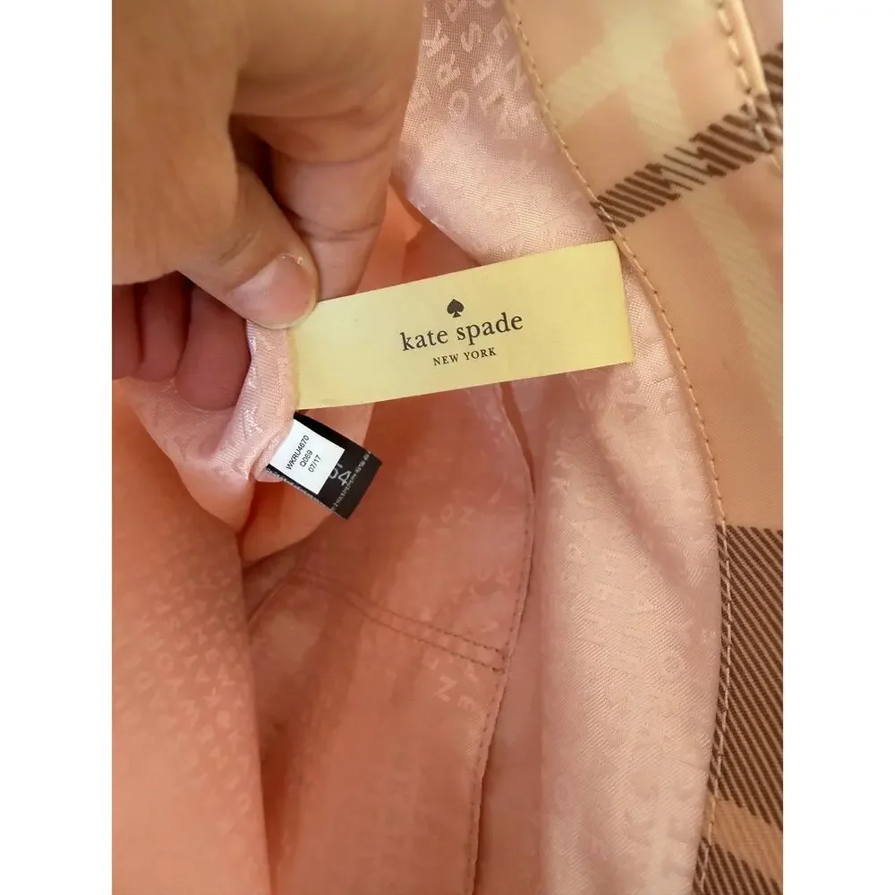 Kate Spade Bon Shopper Plaid Tote Bag Cream Taupe Coated Canvas